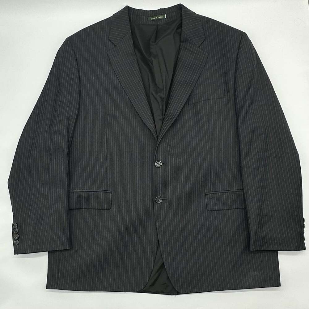 Lauren Ralph Lauren Size 46R Black Wool Pinstripe Single Breasted Suit Jacket